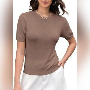 NWT DAIMIDY Short Sleeve Crew Neck Lightweight Casual Knit Sweater Top, Small